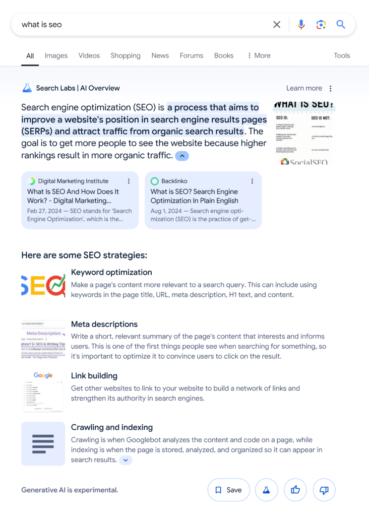 什么是生成式引擎优化(GEO)?SEO 的尽头是 GEO | 思客SEM 谷歌AI概览截图